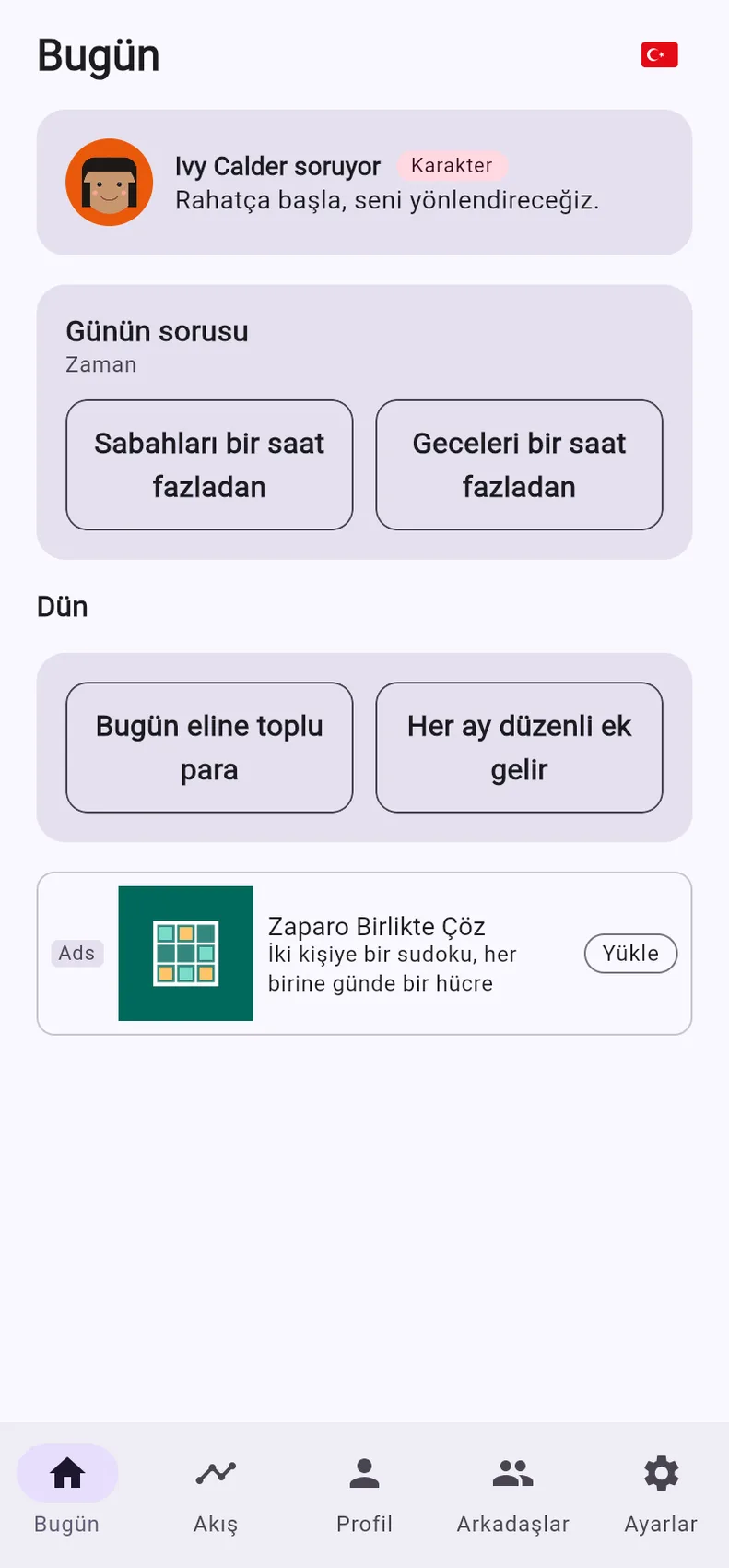 Zaparo: Günün İkilemi — ilk ekran